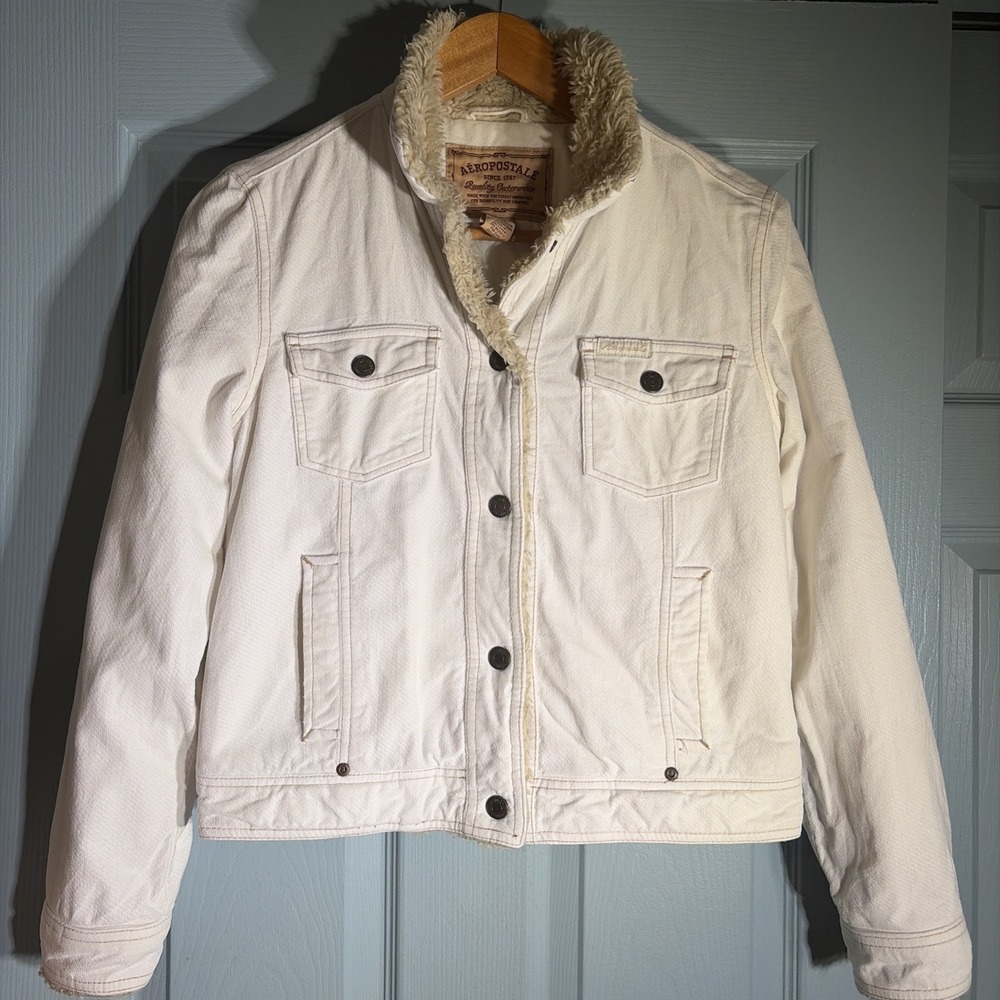 Aeropostale Womens Corduroy Sherpa Lined Trucker Jacket White Sz Small . Y2K